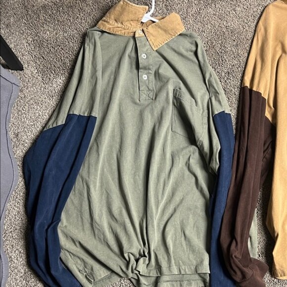 No Boundaries Green and Tan Casual Button Down Shirts - Picture 3 of 4